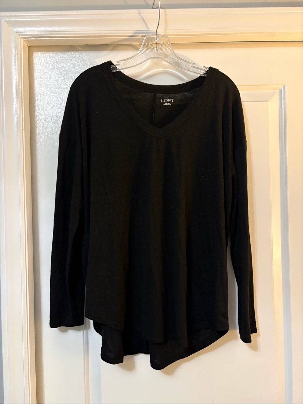 LOFT Black V-Neck Long Sleeve Top - Relaxed Fit